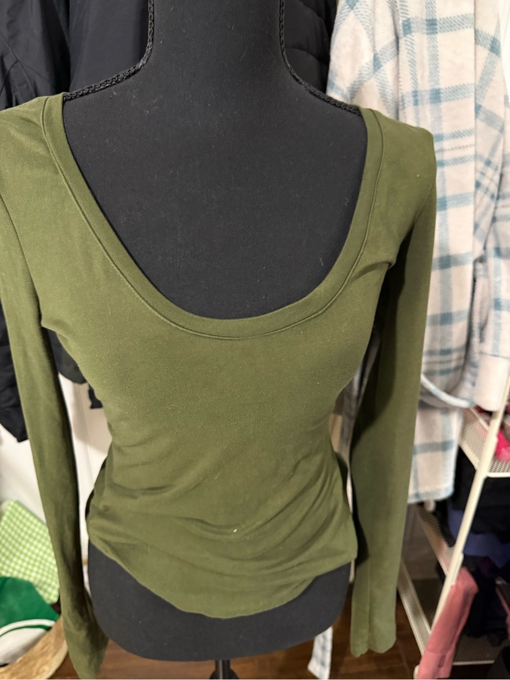 Revamped Olive Green Scoop Neck Long Sleeve Tee